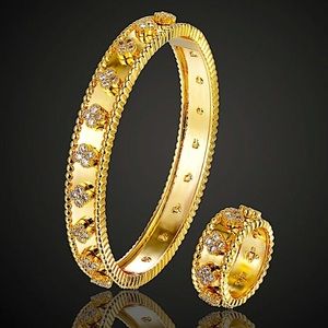 Gold Four Leaf Clover Bangle Bracelet Matching Ring Set